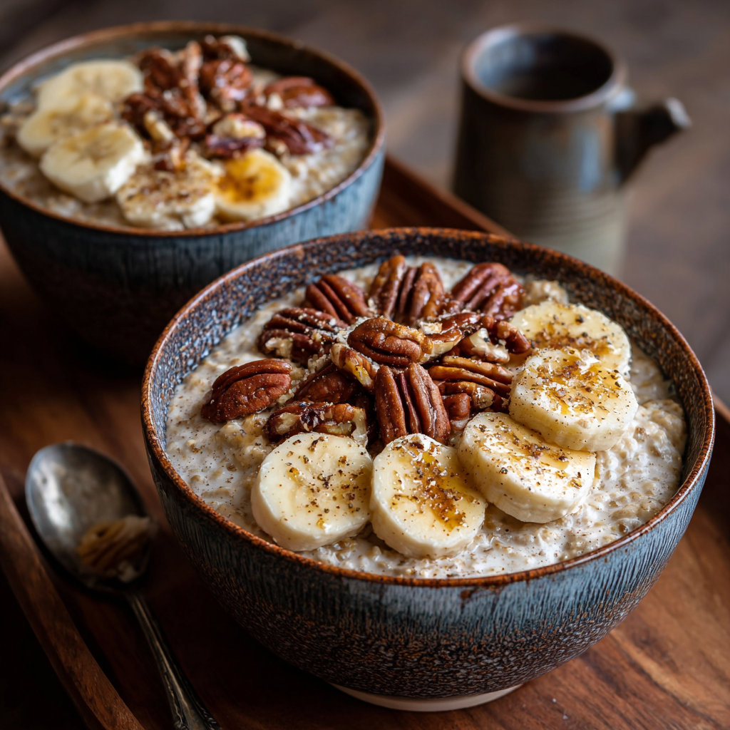 Maple Pecan Banana Cream Oatmeal Recipe - Recipe Image
