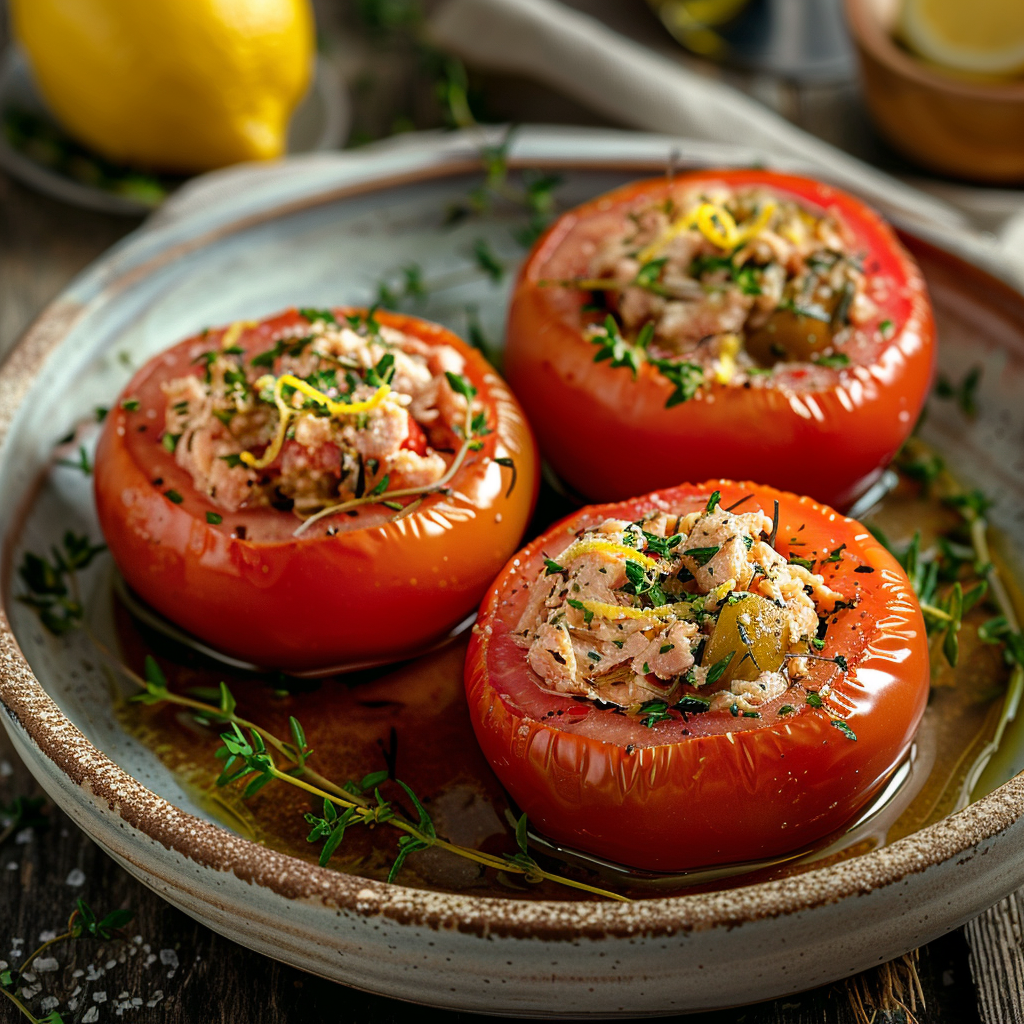 Mediterranean Tuna Stuffed Tomatoes Recipe - Recipe Image