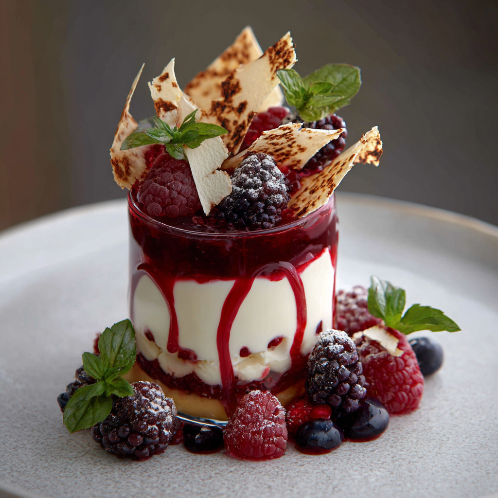 White Chocolate Parfait with Berry Gel and Meringue Shards Recipe 2 White Chocolate Parfait with Berry Gel and Meringue Shards Recipe - Recipe Image
