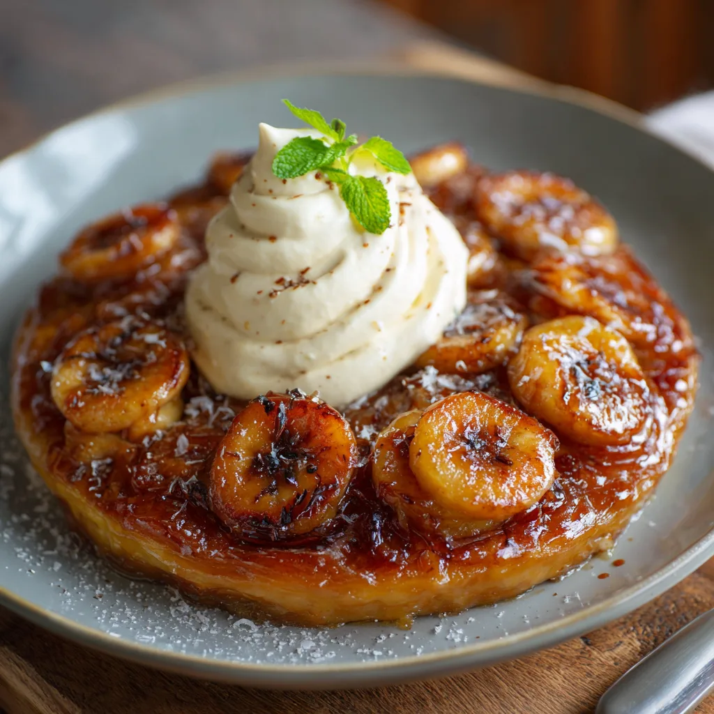 Caramelized Banana Tarte Tatin with Vanilla Cream Recipe - Recipe Image