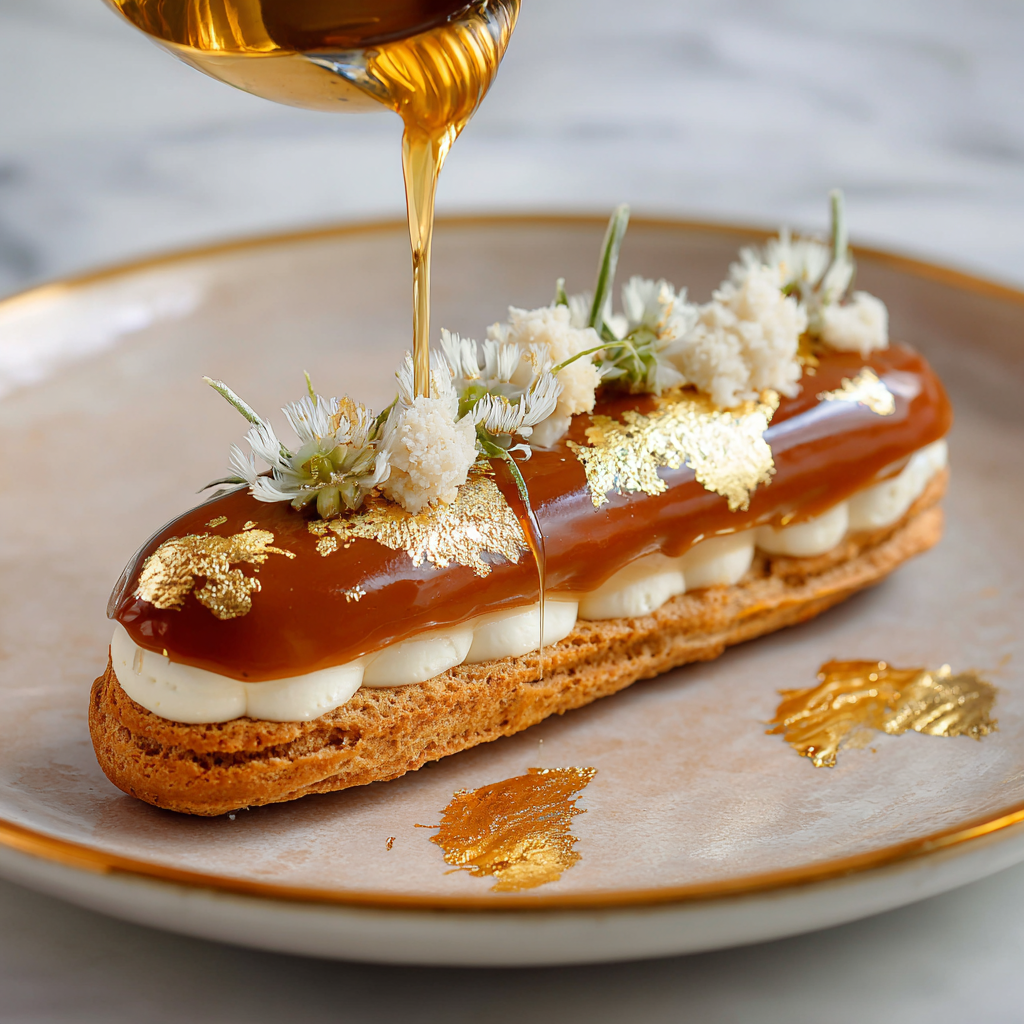 Salted Caramel Éclair with Gold Leaf Recipe 2 Salted Caramel Éclair with Gold Leaf Recipe - Recipe Image