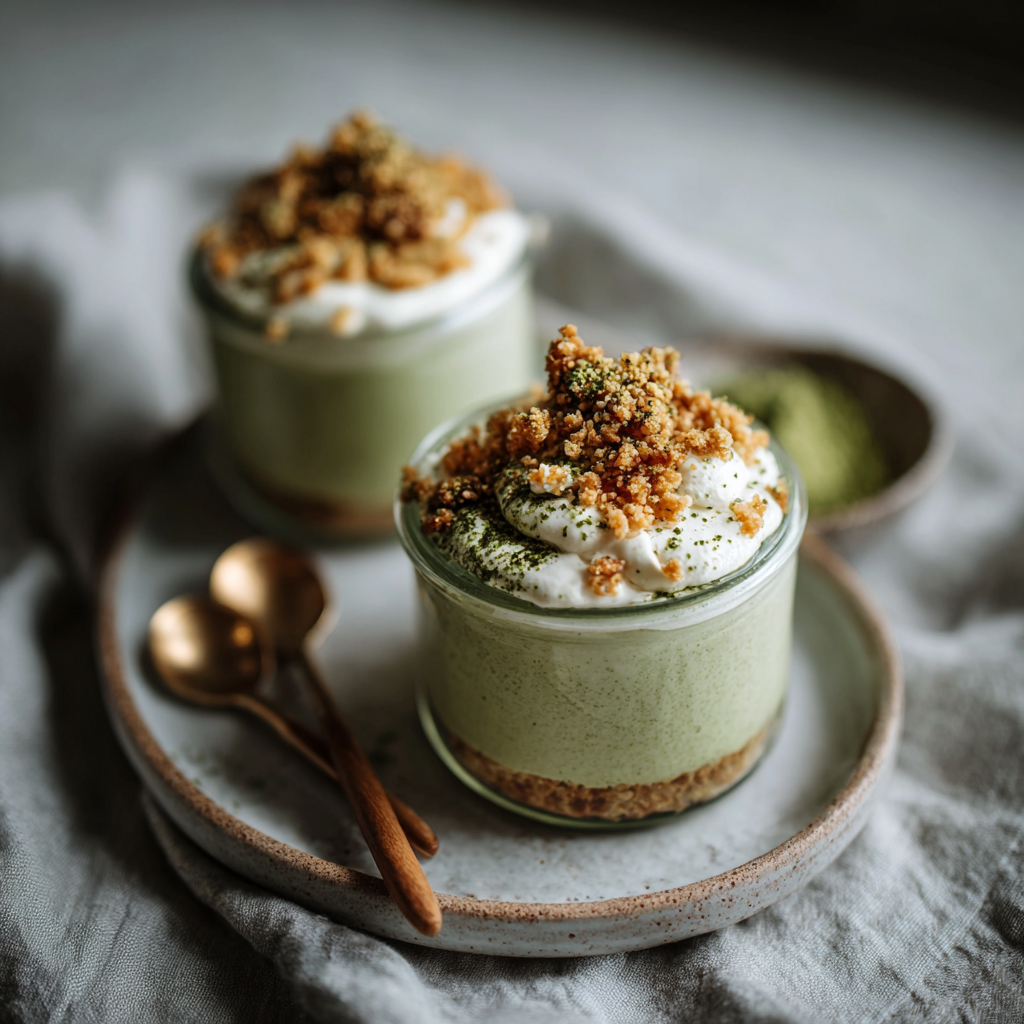 Matcha Coconut Cream Dessert with Sesame Crumble Recipe - Recipe Image