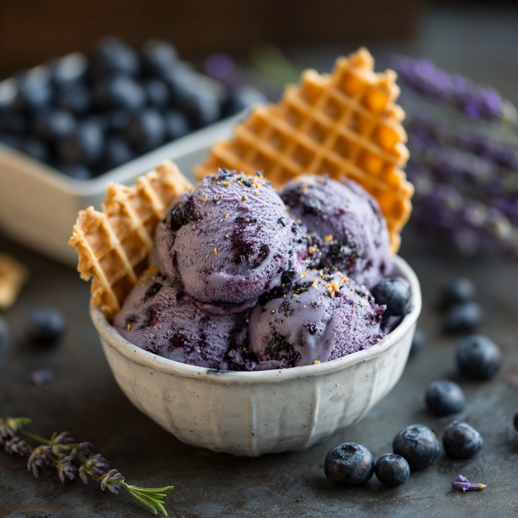 Blueberry Lavender Ice Cream with Crisp Wafer Recipe - Recipe Image