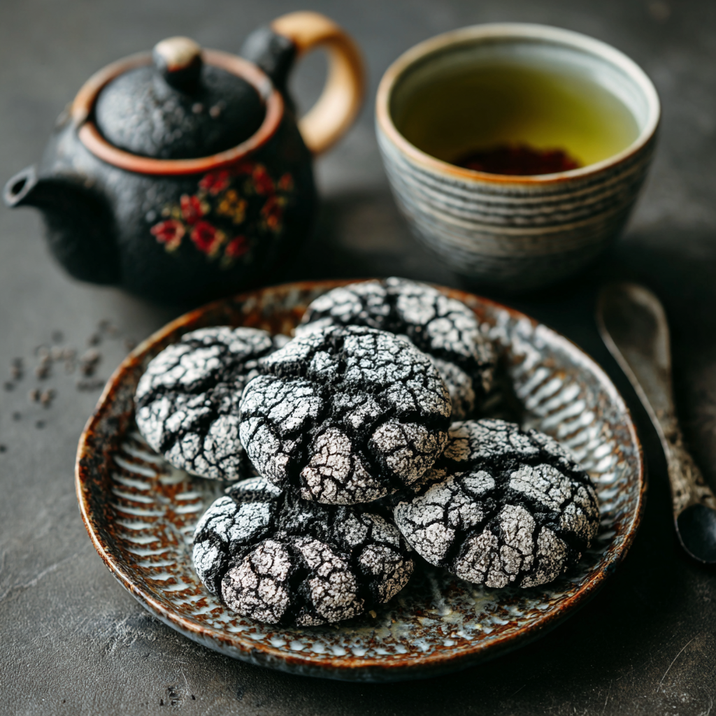Black Sesame Crinkle Cookies Recipe - Recipe Image
