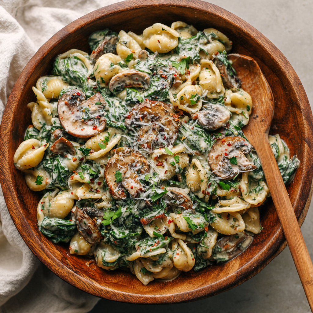 Creamy Spinach Mushroom Pasta Recipe - Recipe Image