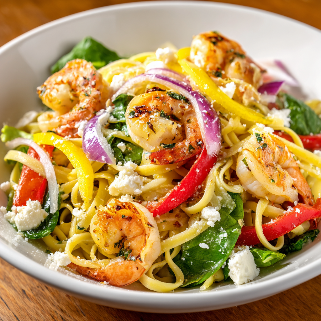 Lemon Garlic Shrimp Linguine Salad Recipe - Recipe Image