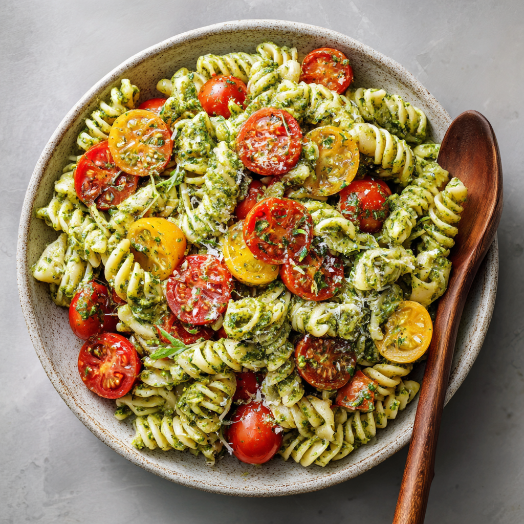 Creamy Avocado Pesto Pasta Salad Recipe - Recipe Image