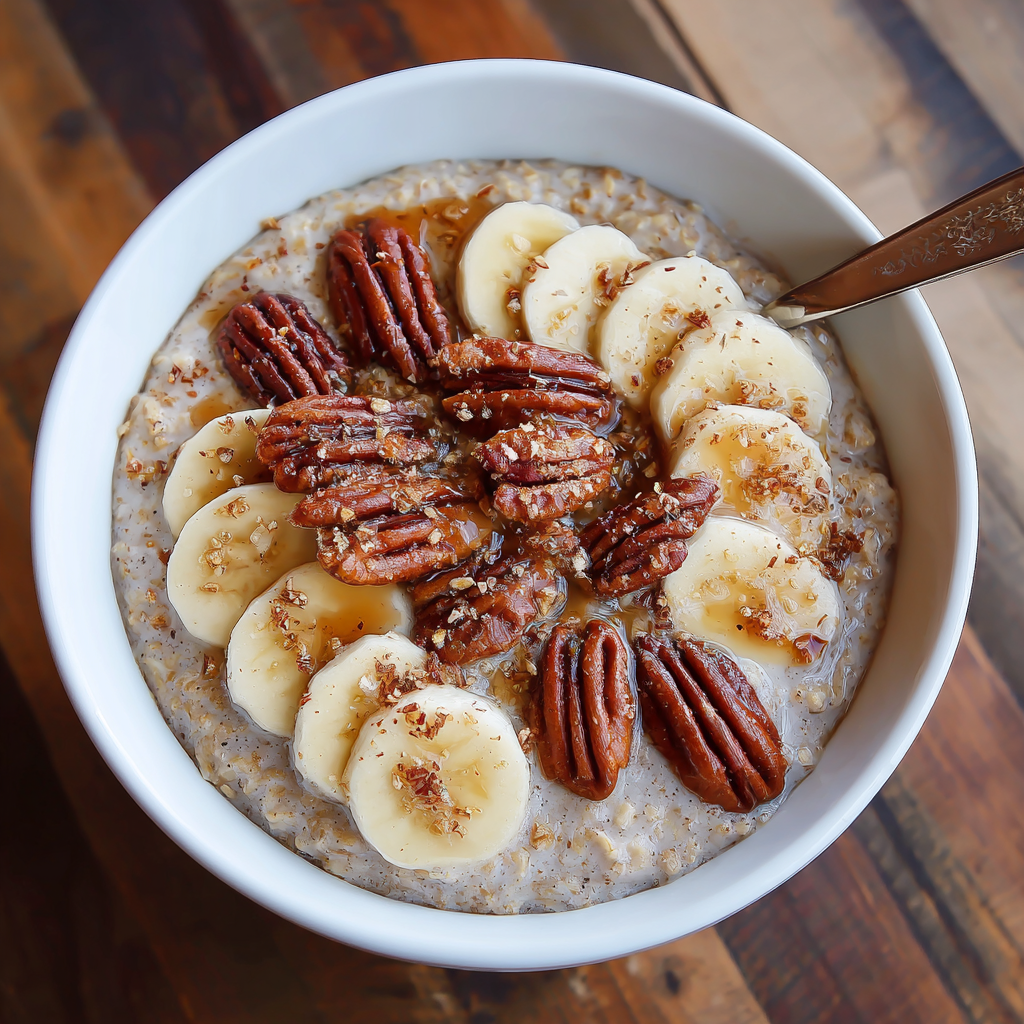 Maple Pecan Banana Cream Oatmeal Recipe - Recipe Image