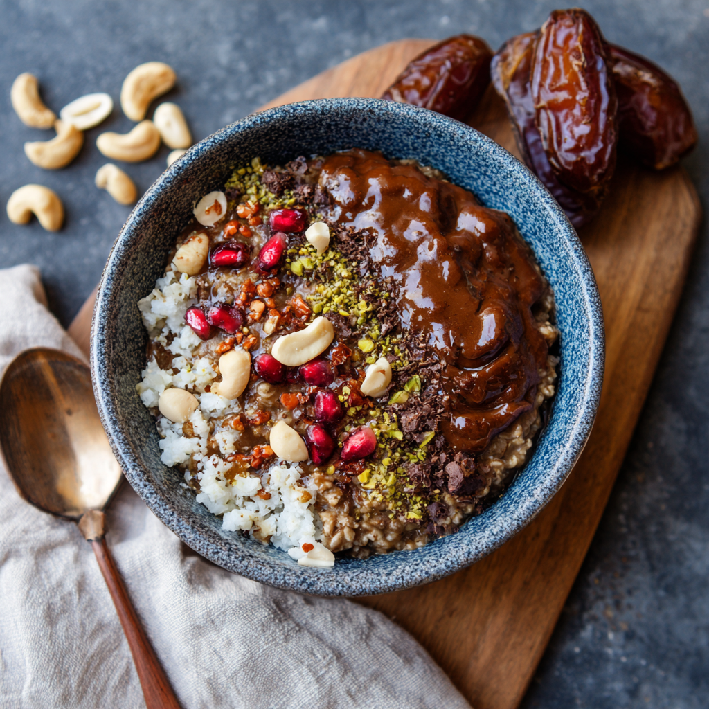 Chocolate Tahini Date Oats Recipe - Recipe Image