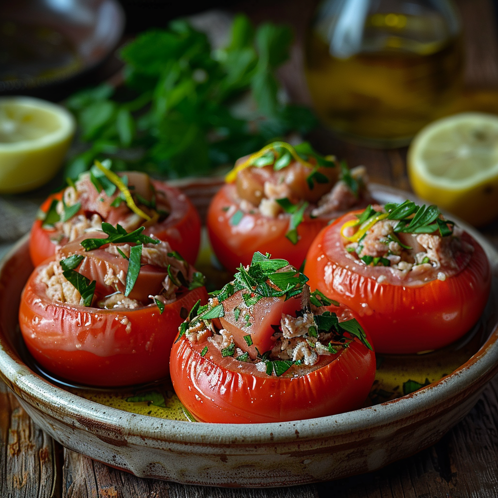 Mediterranean Tuna Stuffed Tomatoes Recipe - Recipe Image