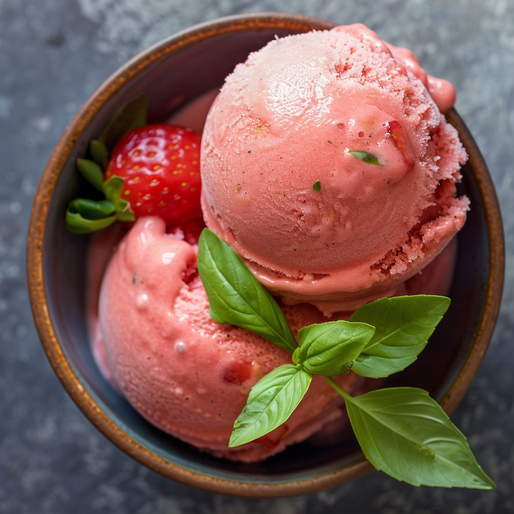 Strawberry Basil Lemon Sorbet Recipe 2 Strawberry Basil Lemon Sorbet Recipe - Recipe Image