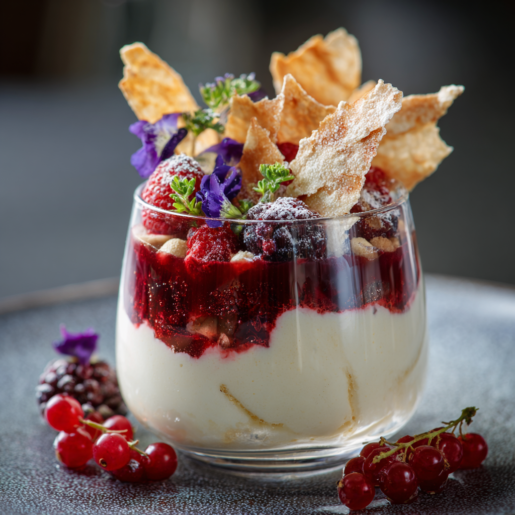 White Chocolate Parfait with Berry Gel and Meringue Shards Recipe 3 White Chocolate Parfait with Berry Gel and Meringue Shards Recipe - Recipe Image