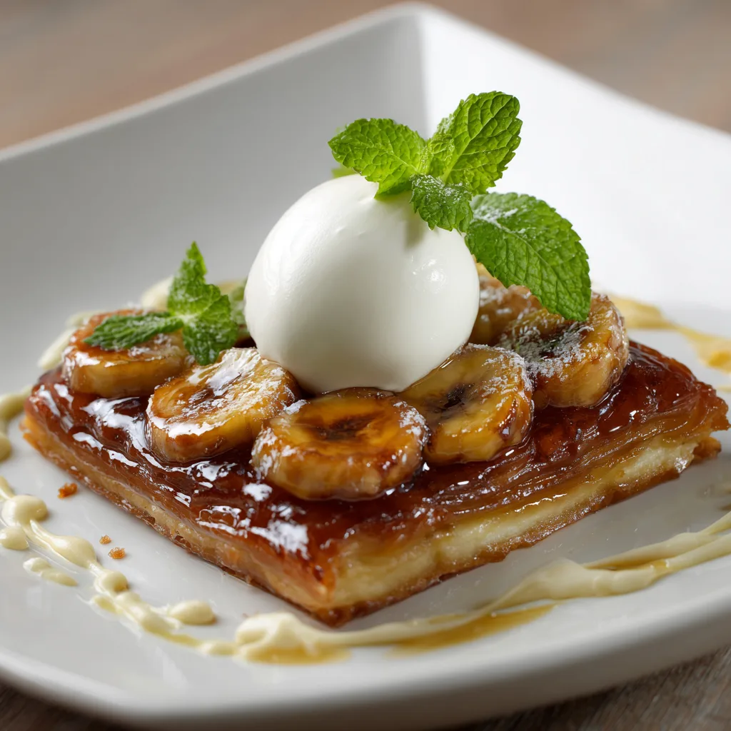 Caramelized Banana Tarte Tatin with Vanilla Cream Recipe - Recipe Image