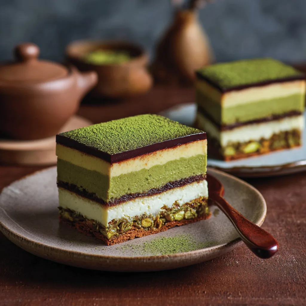 Matcha Opera Cake (Modern Style) Recipe - Recipe Image
