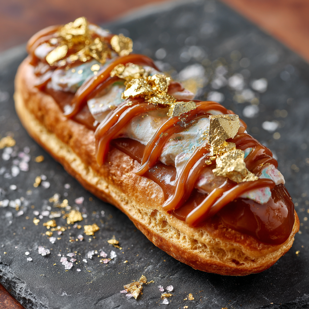 Salted Caramel Éclair with Gold Leaf Recipe 3 Salted Caramel Éclair with Gold Leaf Recipe - Recipe Image