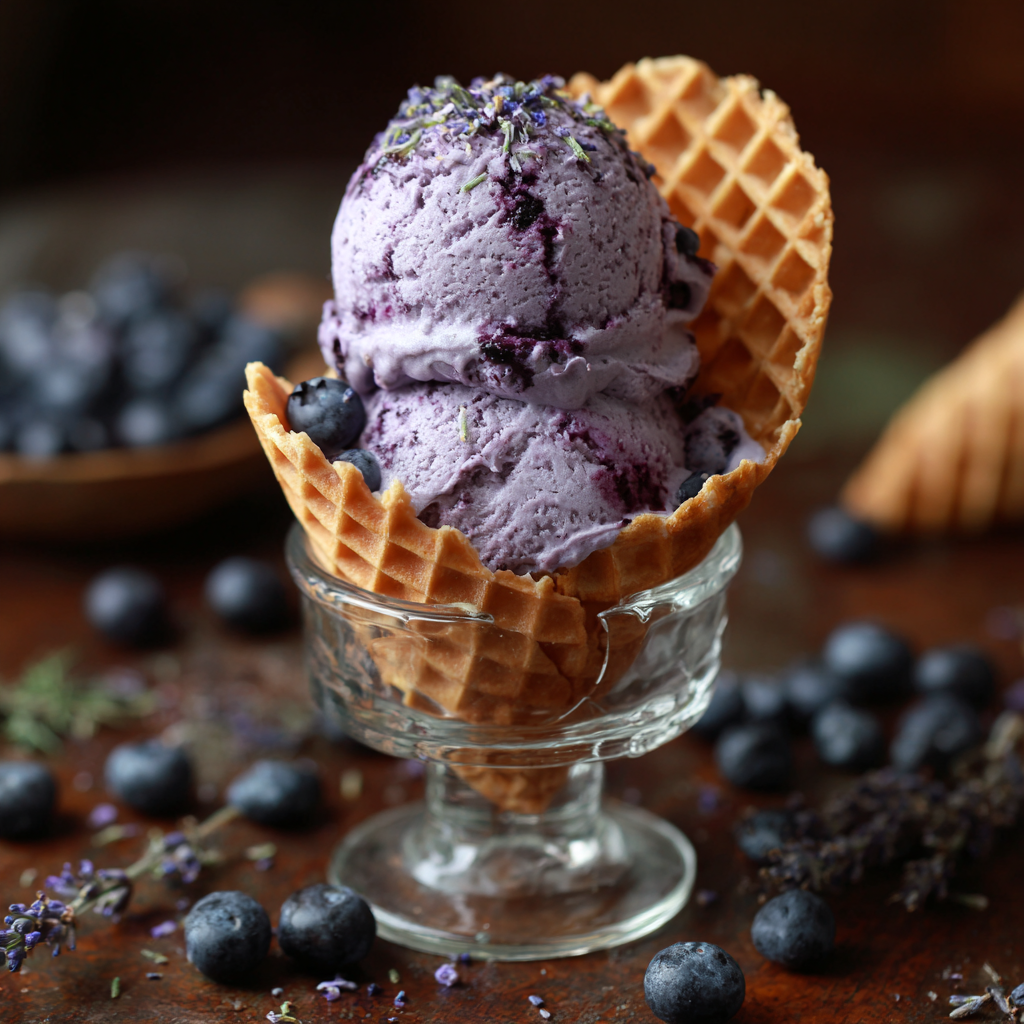 Blueberry Lavender Ice Cream with Crisp Wafer Recipe - Recipe Image