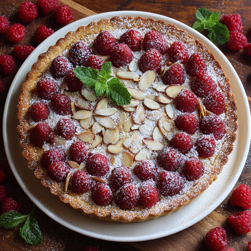 Raspberry Almond Tart with Powdered Sugar Finish Recipe - Recipe Image