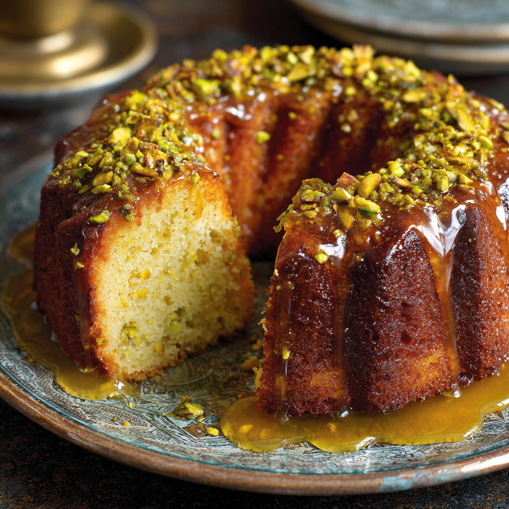 Pistachio and Orange Blossom Cake with Honey Glaze Recipe - Recipe Image
