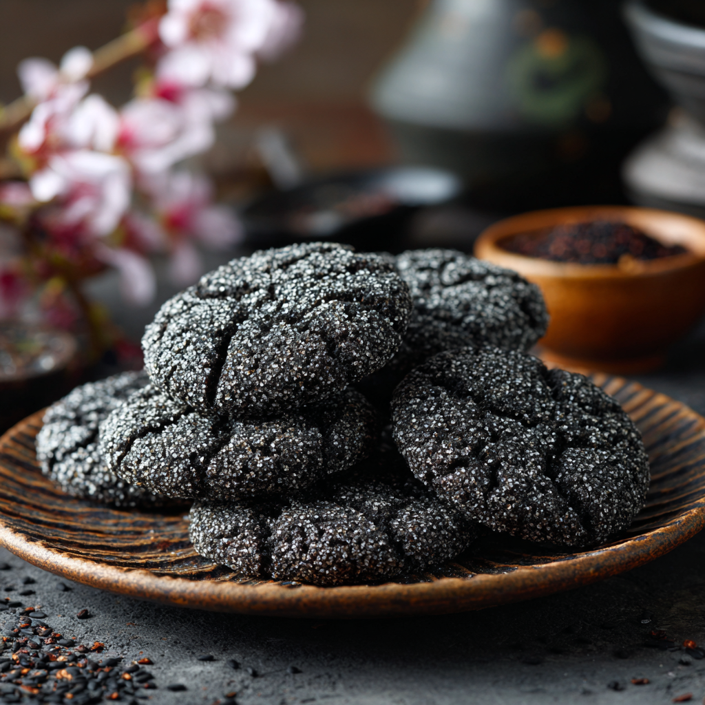 Black Sesame Crinkle Cookies Recipe - Recipe Image