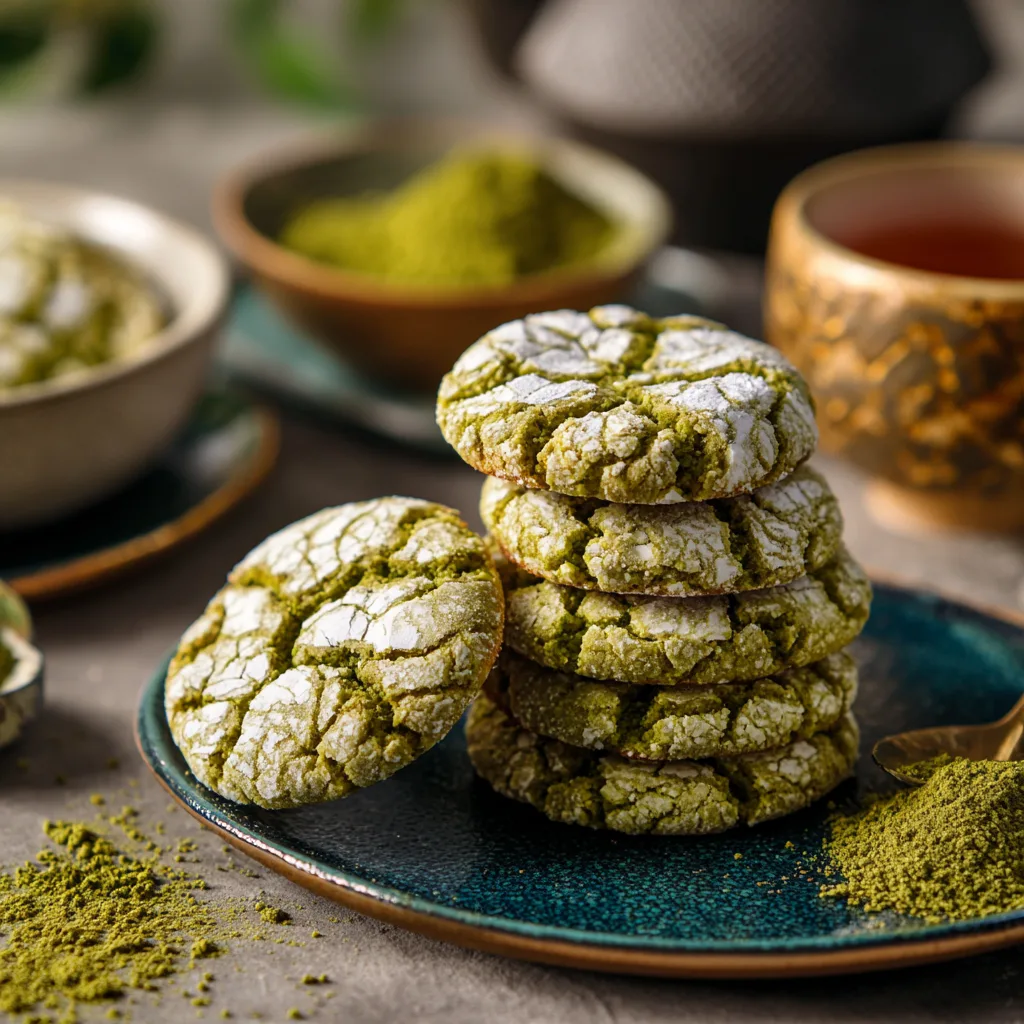 Matcha White Chocolate Crinkle Cookies Recipe - Recipe Image