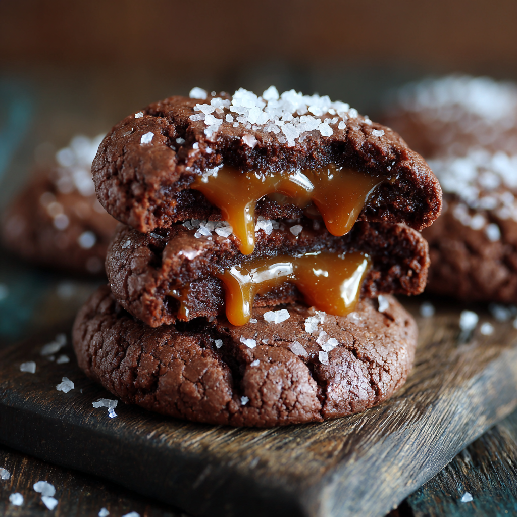 Salted Caramel Stuffed Chocolate Cookies Recipe 3 Salted Caramel Stuffed Chocolate Cookies Recipe - Recipe Image
