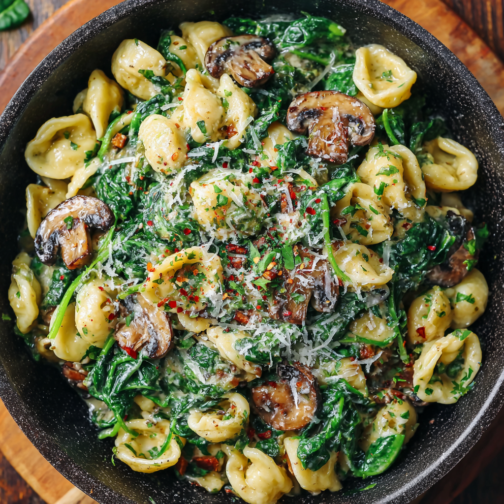 Creamy Spinach Mushroom Pasta Recipe - Recipe Image