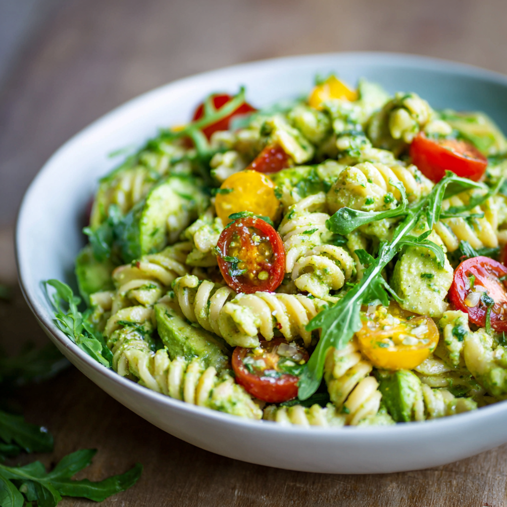 Creamy Avocado Pesto Pasta Salad Recipe - Recipe Image