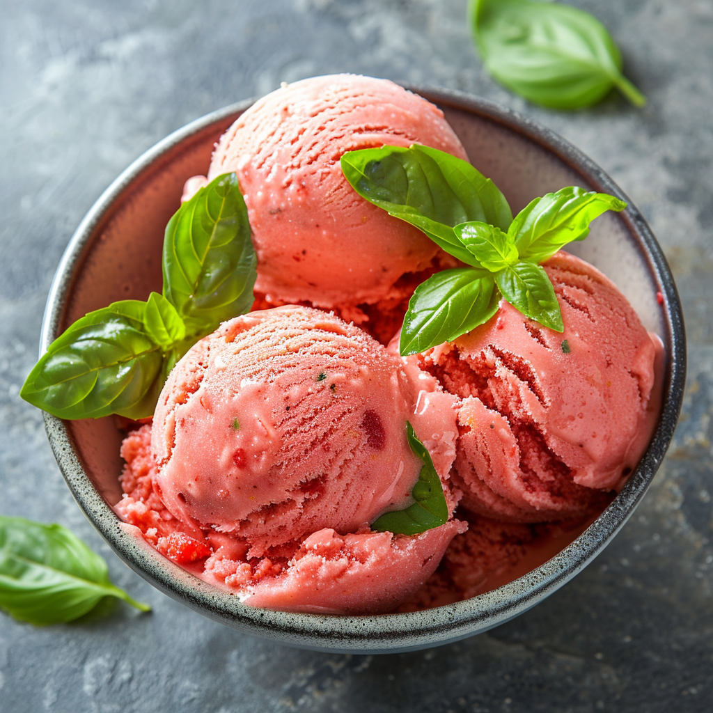 Strawberry Basil Lemon Sorbet Recipe