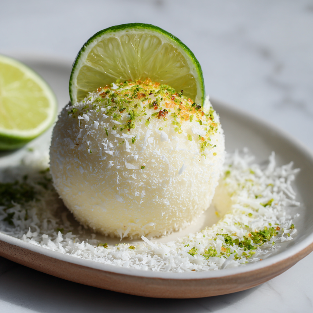 Coconut Lime Sphere with Liquid Center Recipe 3 Coconut Lime Sphere with Liquid Center Recipe - Recipe Image