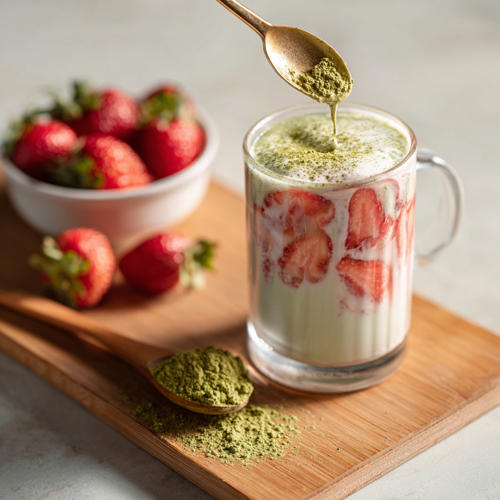 Easy 5-min Strawberry Matcha Latte - Recipe Image