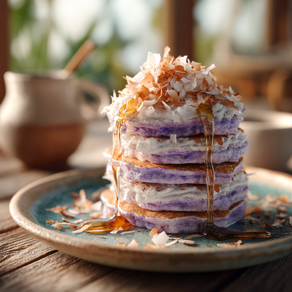 Ube Coconut Pancake Stack Recipe - Recipe Image