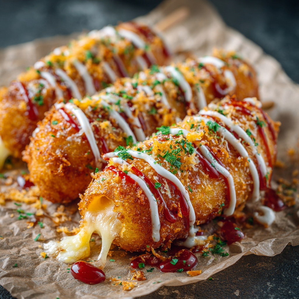 Cheesy Korean Corn Dogs Recipe - Recipe Image