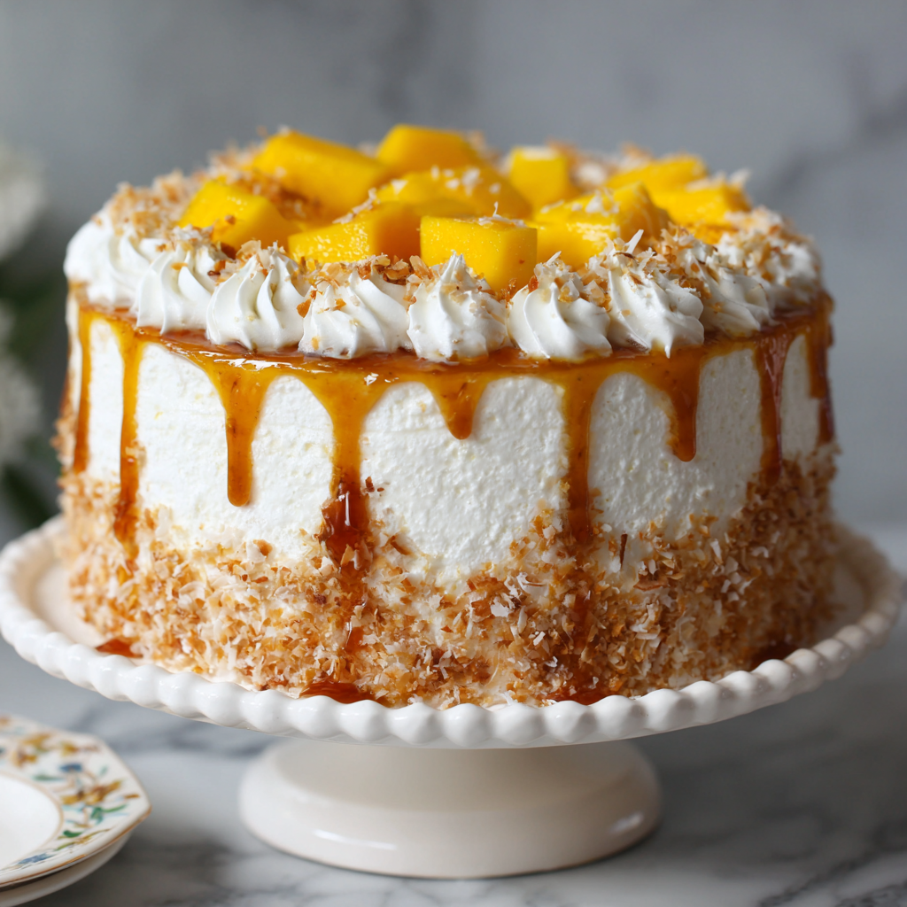 Mango Coconut Cream Cake Recipe - Recipe Image